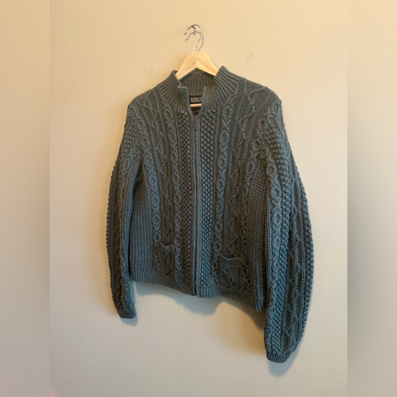 LANDS END | Classic Cable Knit Sweater - Olive Green, Zip-Up, Women’s size MP - Picture 3 of 7